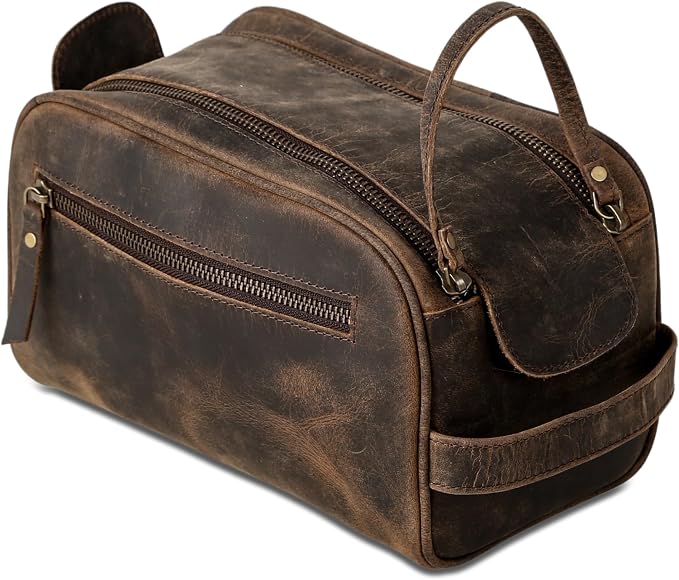 KomalC Travel Toiletry Bag – Premium Leather Dopp Kit for Men & Women with Water-Resistant Lining & Spacious Zippered Organizer - Image 4