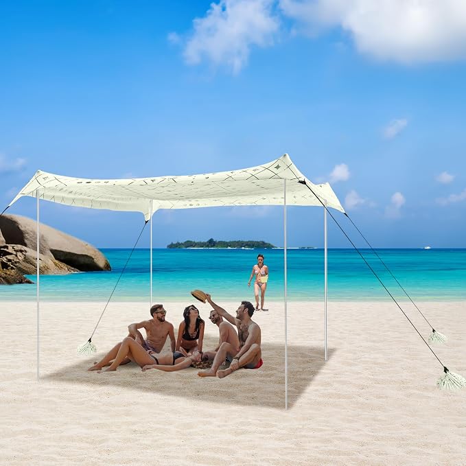 Beach Tent, Beach Canopy Sun Shade UPF 50+, Portable 10×10 FT Camping Sun Shelter with Sandbags, Poles, Ground Pegs and Anti-Wind Rope for Outdoor, Backyard, Picnics, Fishing - Image 2
