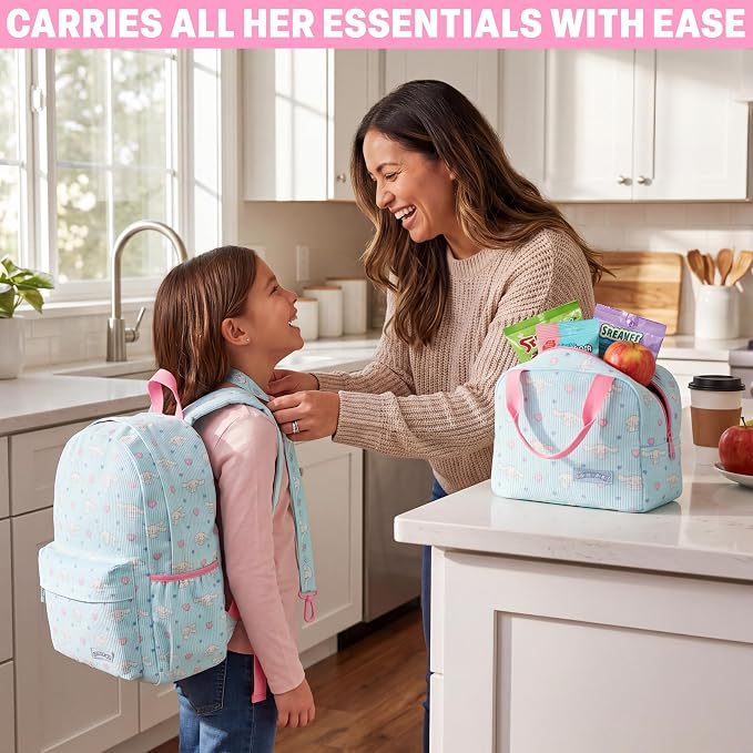 Get Trend Cinnamoroll Girls Corduroy Backpack 4 Piece Set | 17 inch Bookbag with Laptop Pocket, Insulated Lunch Bag, Zipped Pencil Case & Lanyard, Back to School Kawaii Gifts for Girls - Image 6