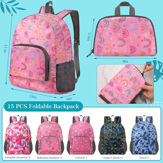 LEIFIDE 15 Pcs Backpack in Bulk 17 Inch Lightweight Foldable Student School Outdoor Travel Book Bag Assorted Colors - Image 2