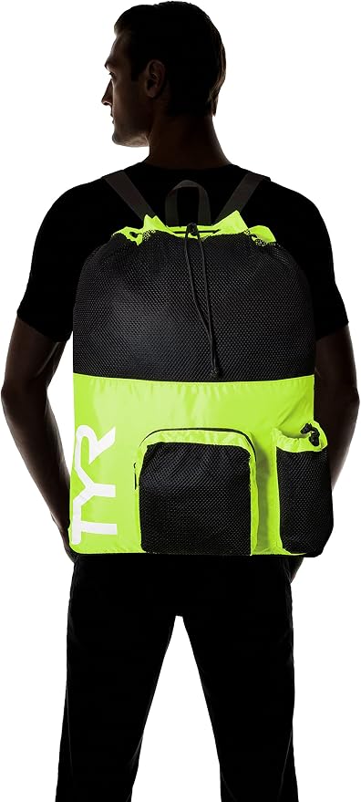 TYR Big Mesh Mummy Backpack for Wet Swimming, Gym, and Workout Gear, Yellow - Image 2