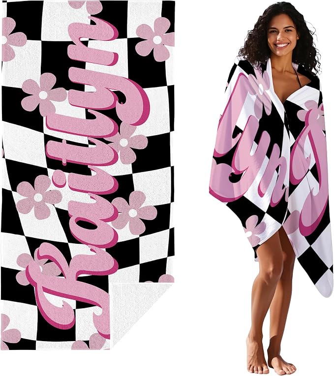 JML Personalized Beach Towel with Name, Custom Flower Beach Towel, Customized Microfiber Pool Towel, Quick Dry & Absorbent Swim Towel for Adult,Mother's Day, Birthday, Summer Holiday,Vacation - Image 2