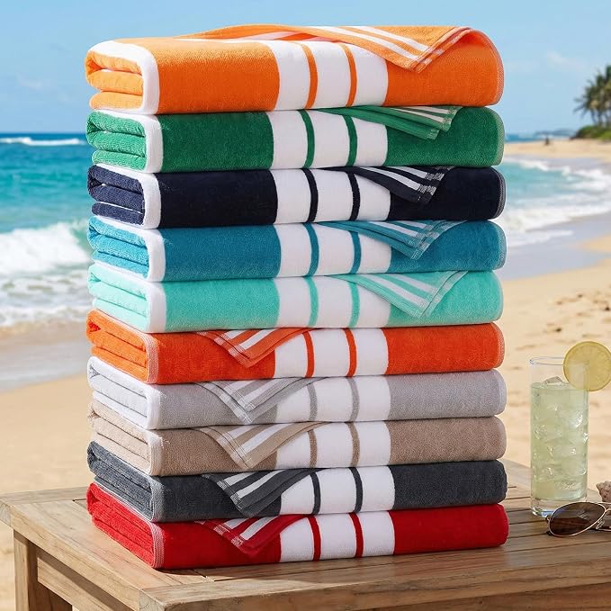 Superior Cotton Cabana Striped Beach Towels, Colorful Towels for Adult, Kid, Pool, Swimming, Sand, Travel, Large Oversized, Absorbent, Fast Drying, Bath Basics, Cabana Collection, 1 Piece, Red - Image 7