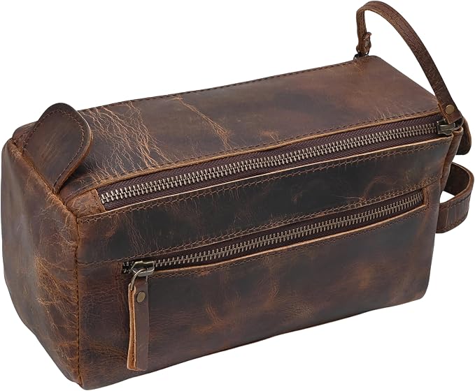 Toiletry Bag for Men Travel Essentials Shaving Dopp Kit Buffalo Leather, Handmade Vintage Distressed Waterproof Grooming Organizer Cosmetic Case Unisex Use, Brown - Image 6
