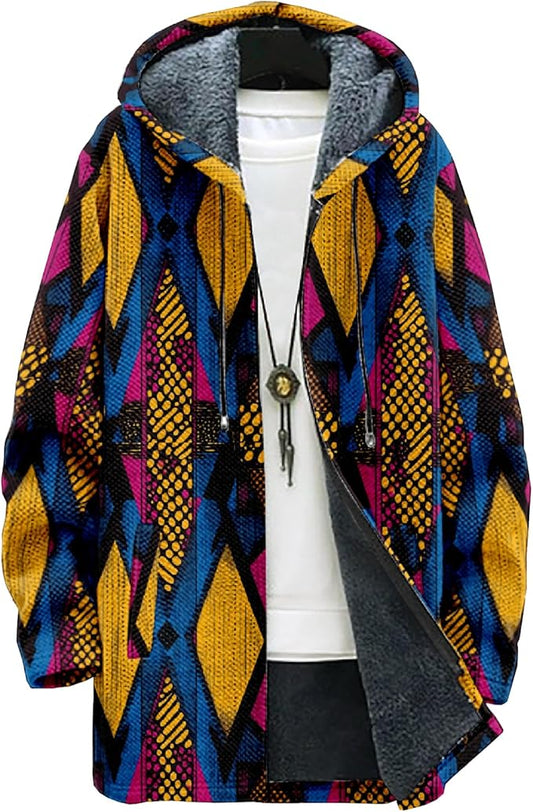 Full Zip Hoodies for Men Long Fleece Lined Knitted Hoodies with Pockets Fashion Coat Warm Cardigan for 2024