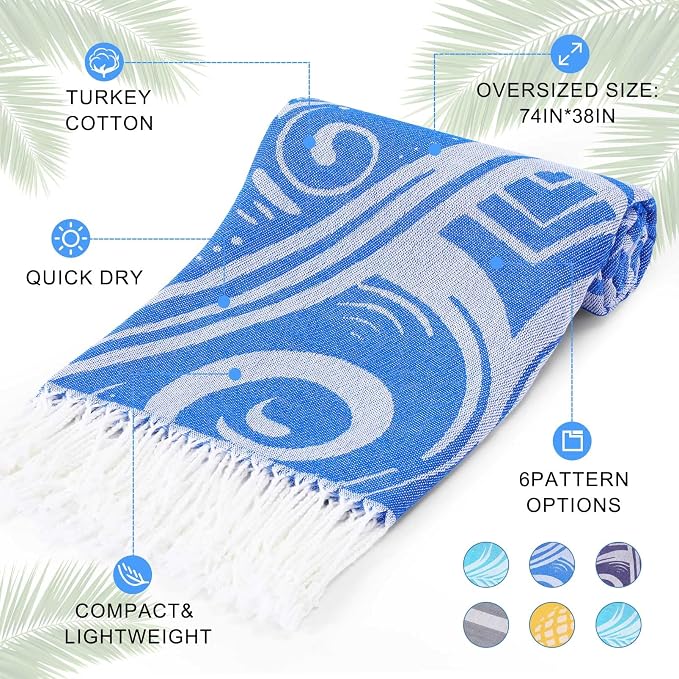 Genovega 6 Packs Oversized Turkish Beach Bath Towel Set Bulk 74"x38" Extra Large Sand Free Quick Dry Swim Camping Pool Clearance Towels Travel Blanket Adult Essentials - Image 3