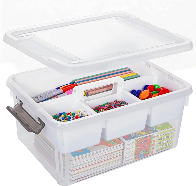 Citylife 17 QT Clear Craft Organizers and Storage Box with Handled Tray | Stackable Art Supply Organizer Storage Bins with Lids for Craft, Beads, Markers, Sewing, Tools, Playdoh, Coloring Books, by CITYLIFEHomeOrganization