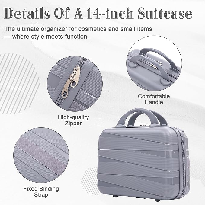 Hardside Luggage Sets, Lightweight Stripes Suitcase with Spinner Wheels, Gray-PP - Image 7