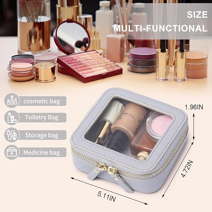 Pinkmik Small Makeup Bag Mini Clear Cosmetic Case, Gray, MINI | Zipper Closure, Toiletry Bag, Purse Organizer, Car Essentials - Image 3