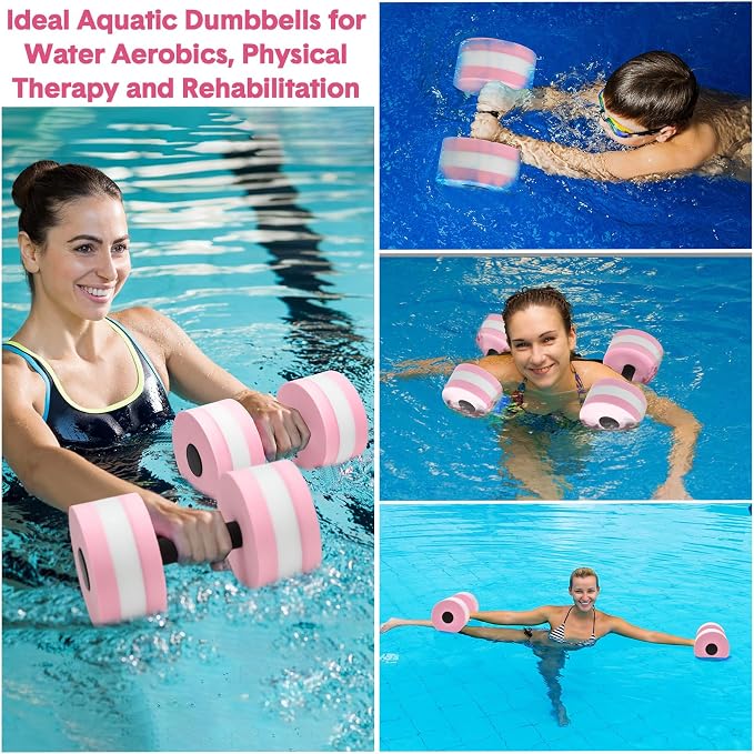 7 Pcs Pool Exercise Set Including 2 Lightweight Aquatic Dumbbells, 2 Swimming Hand Paddles, Pull Buoy, Pool Mesh Bag Swim Belt Sport Equipment for Water Aerobics Exercise - Image 5