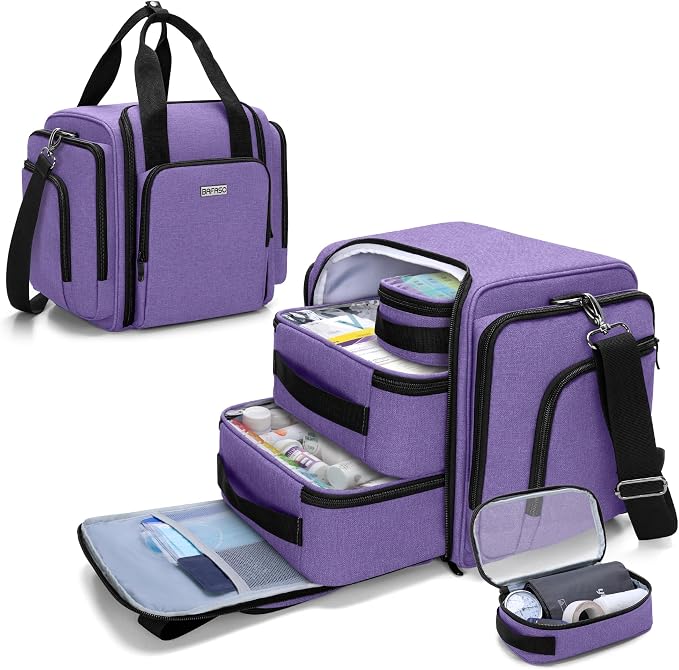 BAFASO Large Pill Bottle Organizer with 4 Inner Removable Pouches, Medicine Bag Come with Shoulder Strap (Bag ONLY),Purple by BAFASO