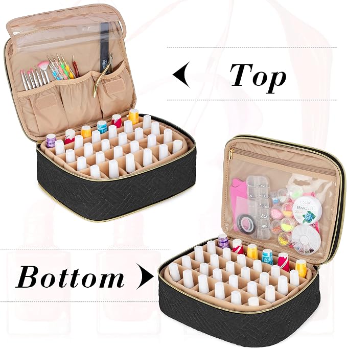 LUXJA Detachable 2 Layers Nail Polish Storage Case Holds 60 Bottles, Black | Fits 15ml - 0.5 fl.oz Nail Polish Bottles, Tools Storage Pockets, Patented Design - Image 2