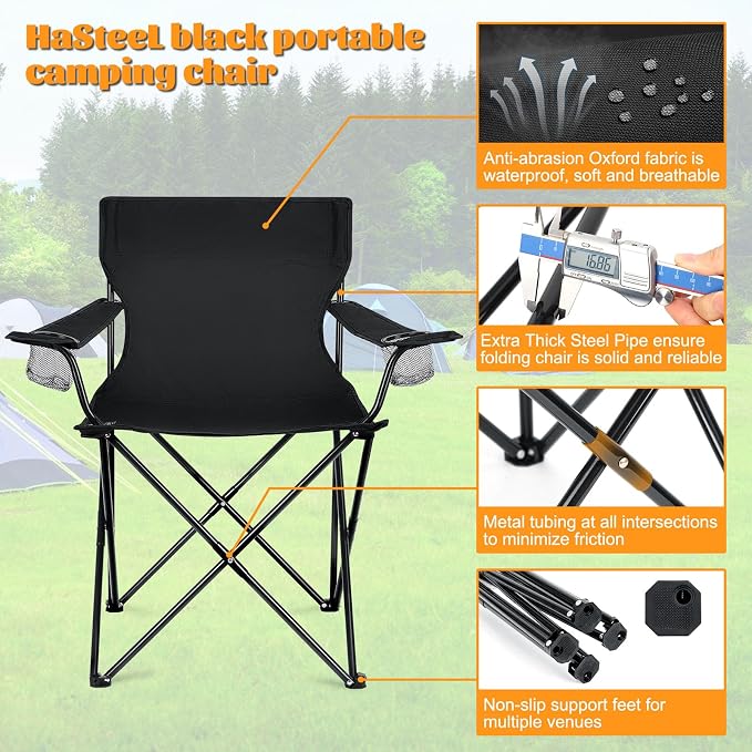 HaSteeL Camping Chairs 4 Pack, Oversized Folding Lawn Chairs for Adults | Solid Construction, Portable & Light Weight, No Assembly Required - Image 3