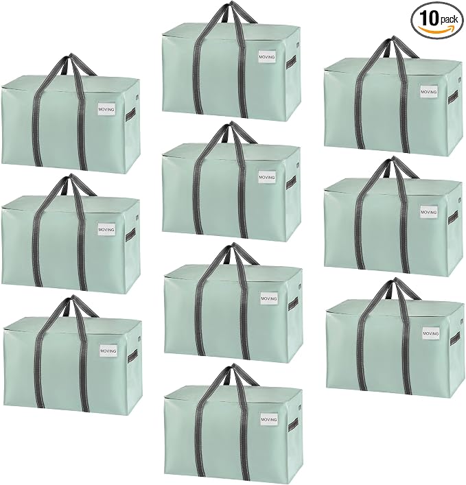 VENO 10 Pack Heavy Duty Moving Bags, Extra Large Storage Bags with Reinforced Handles & Strong Zippers, Foldable & Reusable Moving Box Alternative for Clothes & Dorm Storage by Veno
