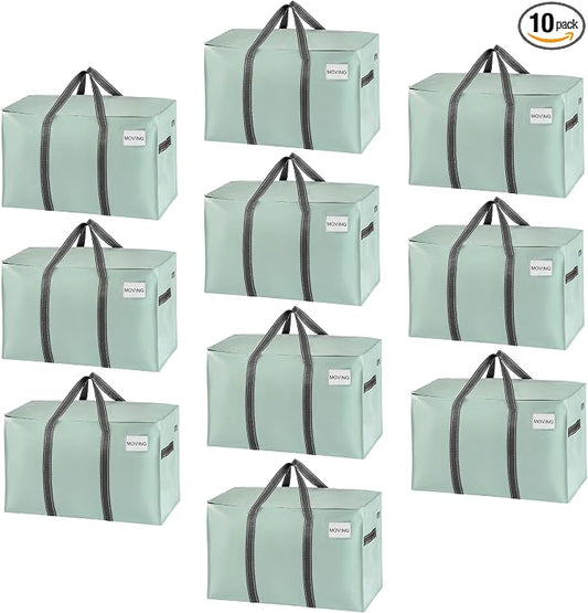 VENO 10 Pack Heavy Duty Moving Bags, Extra Large Storage Bags with Reinforced Handles & Strong Zippers, Foldable & Reusable Moving Box Alternative for Clothes & Dorm Storage by Veno