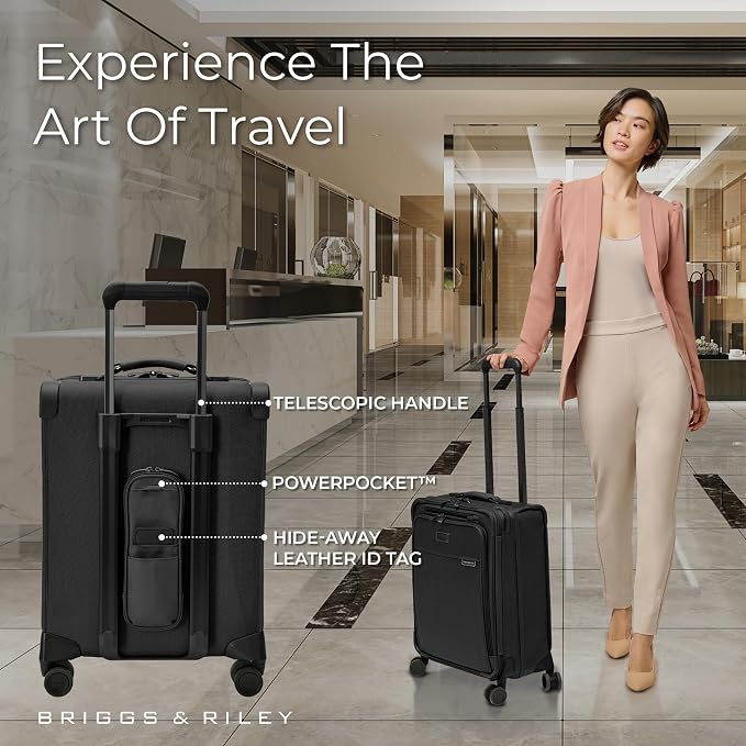 Briggs & Riley Global 21" Carry On Expandable Spinner - Luggage for International Travel, Suitcases with Wheels, Softside Rolling Bag for Men & Women, Self-Repairing Zipper- Baseline Collection, Black - Image 6