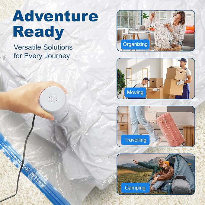 HOUSE DAY 22 Pack Vacuum Seal Bags For Clothing Travel, Vacuum Bags With Electric Pump, Vacuum Sealer Bag for Clothes, Comforters, Blankets, Pillows, Moving (4XL/4L/4M/4S/2S Roll/2XS Roll/2XXS Roll) - Image 7