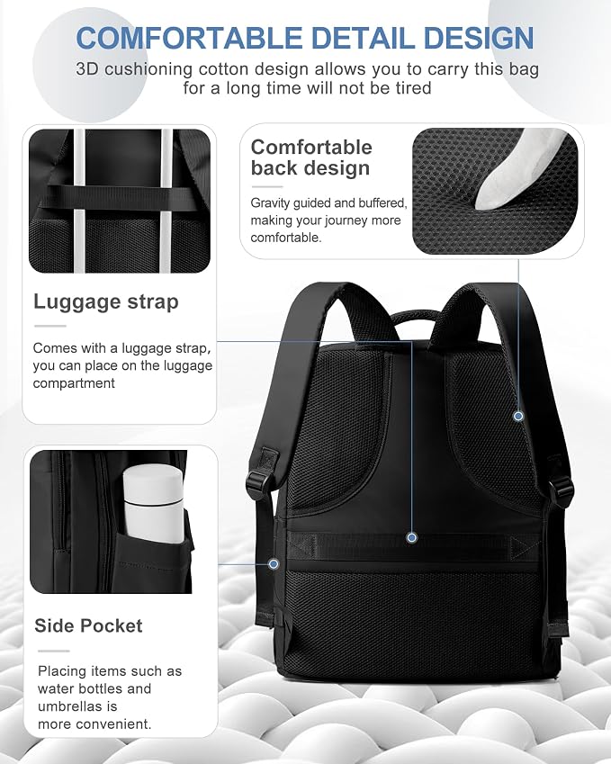 coowoz Large Travel Backpack Carry On for Women Man Black Waterproof Gym Backpacks with Laptop Compartment Mochila de Viaje Teacher Personal Item Backpack Rucksack Airplane Accessories Must Haves - Image 6