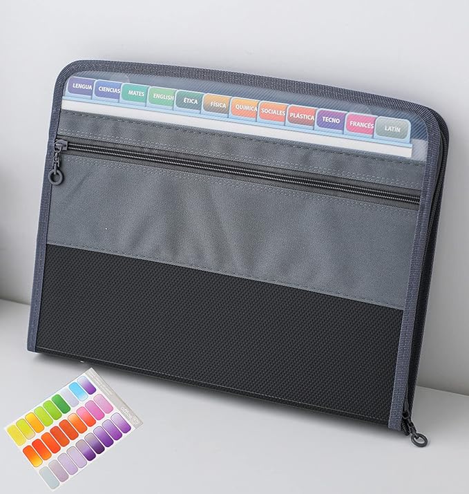 NAFY Expanding File Folder, 13 Pockets Document Organizer with Zipper, A4 Letter Size Portable Accordion Expanding File Folders with 27pcs Multicolor Labels for Home Office School Supplies (Black) by Nafy