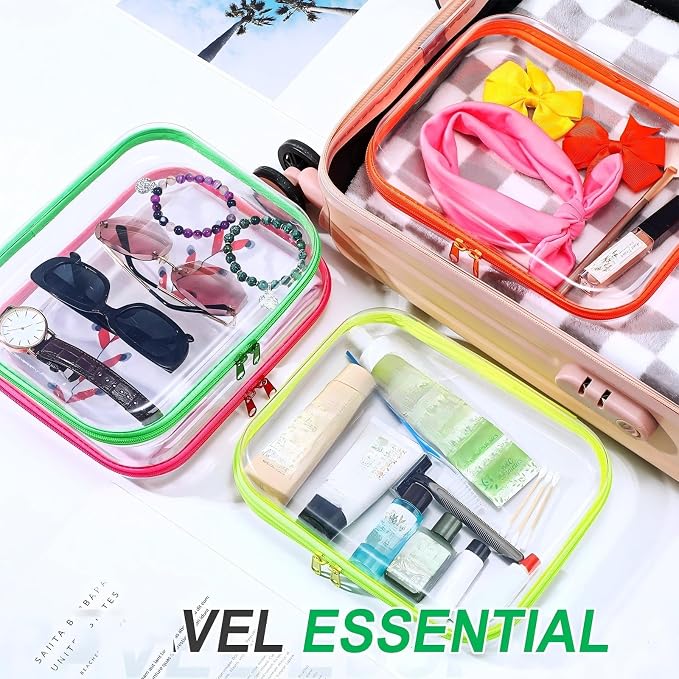 Hoolerry 4 Pcs Hard Clear Zipper Case Makeup Bags Plastic Zipper Pouch Transparent Storage Box Containers for Cosmetics, Snacks, Building Blocks, Puzzles(Clear,9.8 x 7.9 x 2 in,Fluorescent) - Image 6