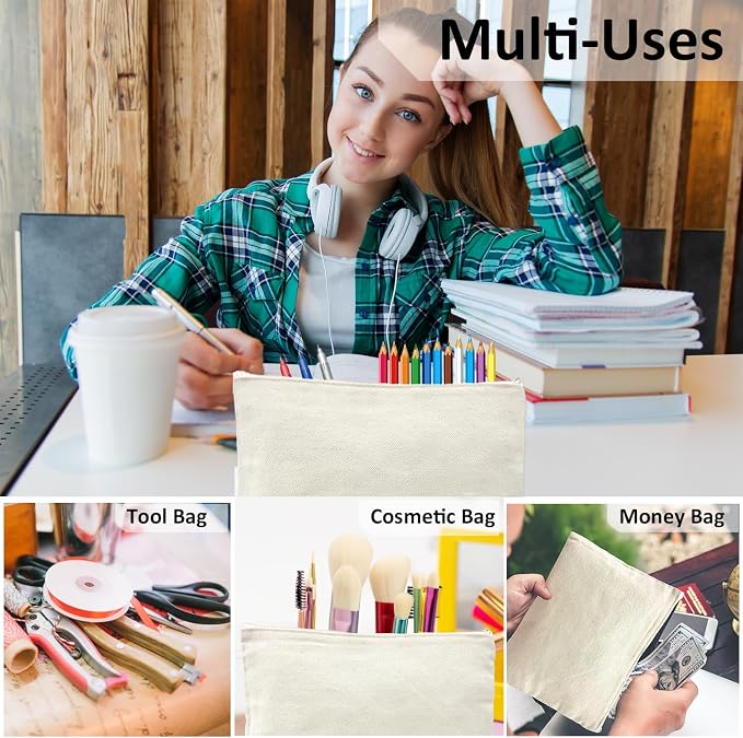 Koolmox Canvas Zipper Pouch, 40 Pack Bulk Cosmetic Bags Embroidery Bag Blank for Tie Dye, Marker, Circuit Projects, Christmas Gifts, Travel Bags for Pen Pencil Zipper Pouch. - Image 6