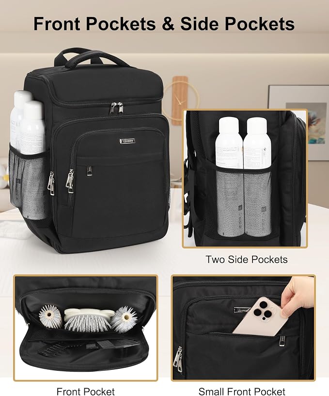 Relavel Barber Bag, Hair Tools Travel Bag, Barber Cases for Clippers and Supplies, Hairstylist Backpack Cosmetology Case with 2 Clear Bags for Hair Cutting Tools, Hair Salon Hairdresser Must Haves - Image 5