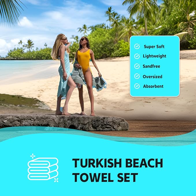 HAVLULAND Set of 5 Turkish Beach Towel Oversized 39x71 Turkish Bath Towels Highly Absorbent Quick Dry Extra Large Sand Free Beach Towels for Beach Pool Spa Gym Yoga Travel Camping Blanket - Image 6