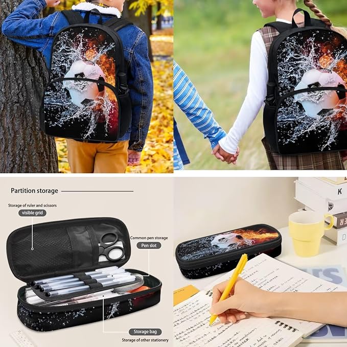 POLERO Boys Soccer School Backpack with Lunch Box Set Elementary Preschool Kindergarten Kids Pencil Case Water Bottle Holder Cover - Image 5