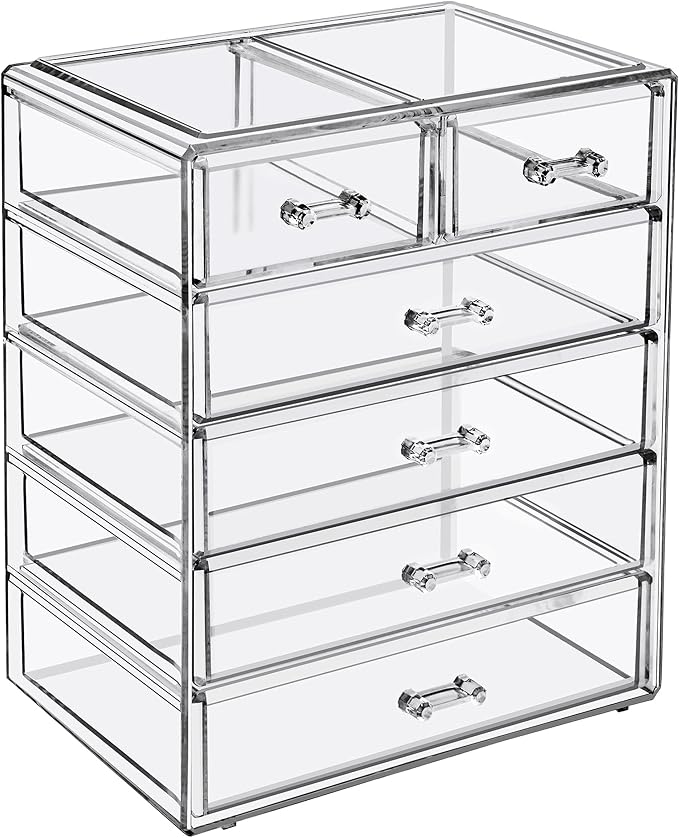 Sorbus Acrylic Makeup Organizer Set, 6-Drawer Vanity & Countertop Cosmetic Storage with Small & Wide Drawers, Clear Makeup Storage for Brushes, Lipsticks, Jewelry – Holiday Gift for Women & Teens by Sorbus