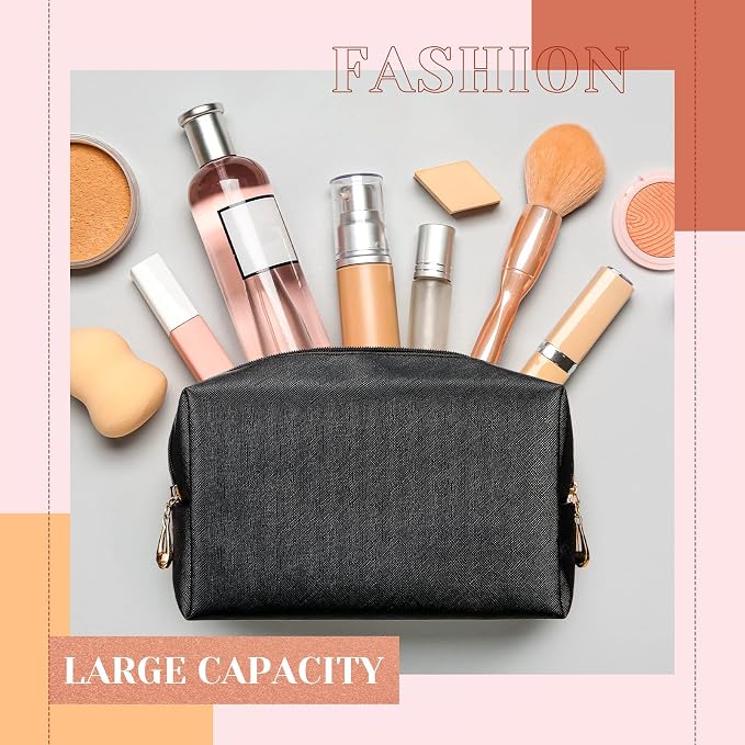 20 Pcs Preppy Makeup Bags PU Leather Cosmetic Pouch with Zipper Waterproof Make up Bags Toiletry Beauty Container for Women Bridal Shower Favors End of the Year Teacher Gifts(Black) - Image 2
