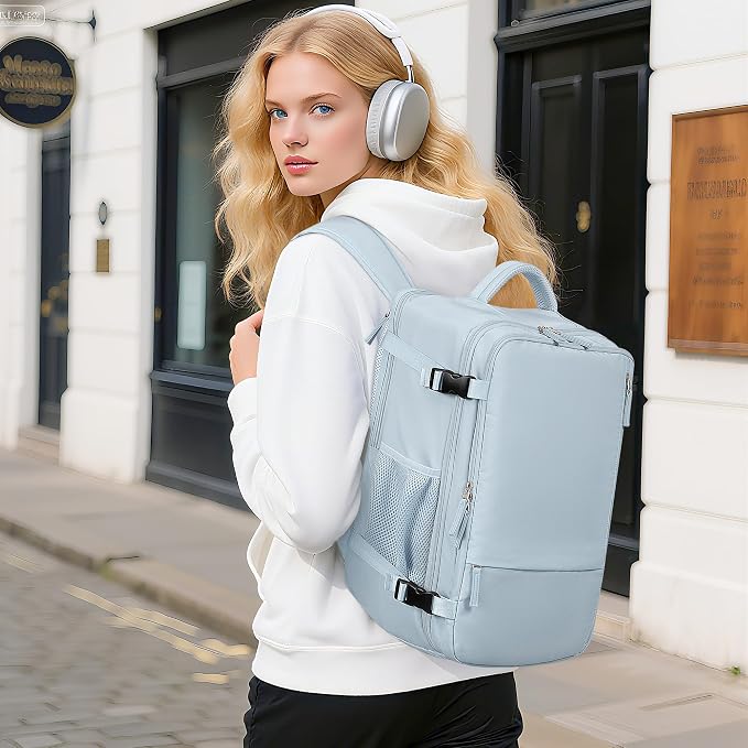 Beraliy Travel Backpack for Women Men, Carry On Backpack, 16 inch Laptop Backpack, Waterproof Casual College Daypack for Weekender Overnight Hiking, Light Blue - Image 2