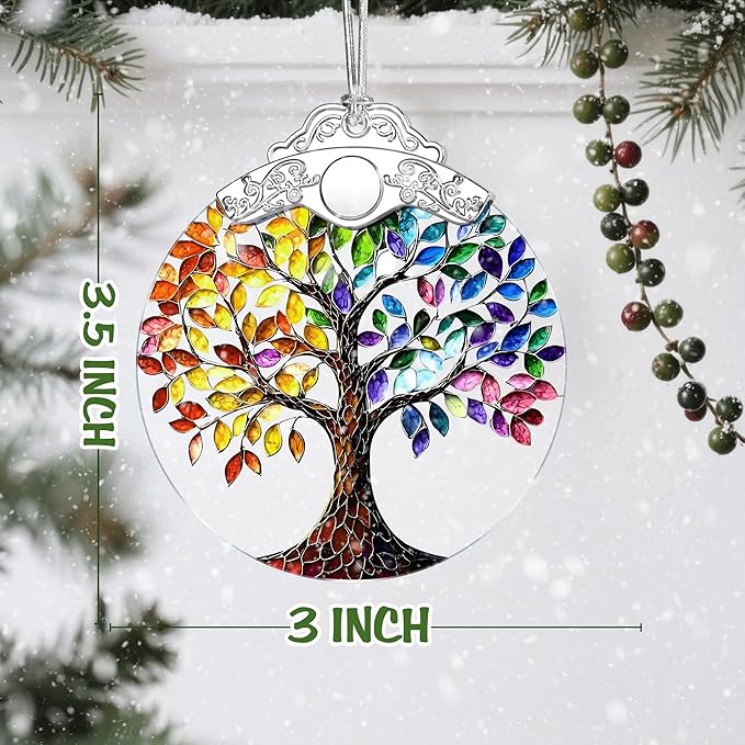 Tree of Life Stained Glass Ornament, Christmas Ornament – Christmas Tree Decor, Holiday Decoration, Stocking Stuffer, Festive Gift Idea, Gifts for Mom, Friend, and Family