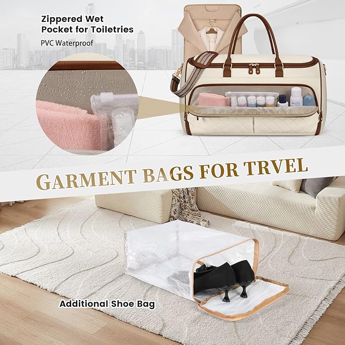RAINSMORE Garment Bags for Travel Women Convertible Garment Duffle Bag for Hanging Clothes, Large Carry On Garment Bag with Shoe Bag & Wet Pocket, Foldable Dress Suit Business Travel Weekender Bags - Image 2