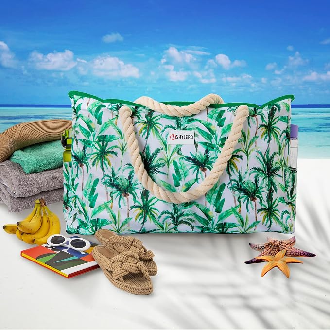 Beach Bag and Pool Bag Has Cooler Pocket, 7 Pockets Total, Zip Top. Family Size Waterproof Beach Tote - Image 3