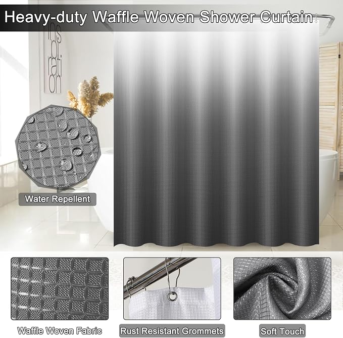 32PCS Grey Bathroom Accessories Set with Shower Curtain,Rugs,Trash Can,3PCS Lotion Soap Dispenser, Toothbrush Holder, Soap Dish,Tumbler Cup,6PCS Wood Tags Bath Accessories with Tray for Bathroom - Image 5
