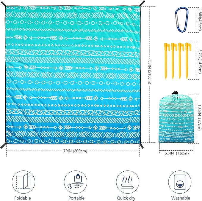 WIWIGO Beach Blanket Waterproof Sandproof Beach Mat 79" X 83"/10'x9'for 2-8 Adults Quick Drying Outdoor Picnic Mat Beach Accessories for Travel, Camping, Hiking - Image 2