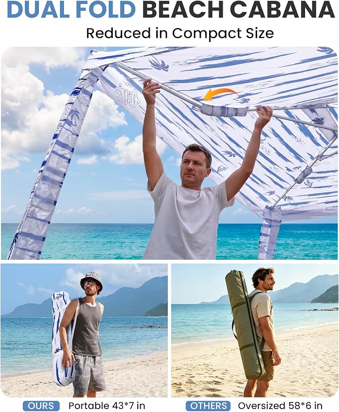 Qipi Beach Cabanas for Sand, Beach Canopy with Sandbags & Side Wall for Family, Easy Set Up Sun Shelter, UPF 50+ UV Protection with Roof Vent - Image 2