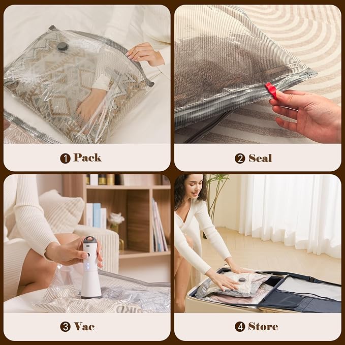 Vacbird 9 Pack Vacuum Bags for Travel with Rechargeable air Pump, Carry-on Size Vacuum Seal Bags for Luggage and Suitcase Compression, Space Saver for Clothes and Clothing Travel - Image 6