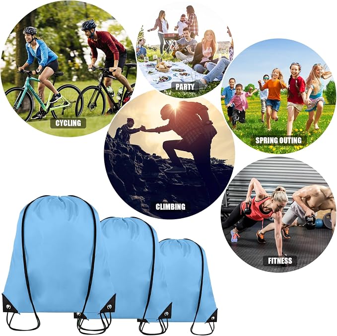 Grneric 40 Pieces Drawstring Backpack Bulk Cinch Sackpack Ployster Drawstring Bags for Gym Party Trip(Sky Blue) - Image 6