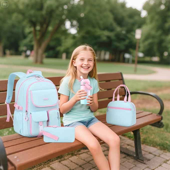 DIGOBAY Backpacks for Girls, 6PCS School Backpack with 14OZ Water Bottle Lunch Box Pencil Pouch for Teen Girls Kids Elementary Primary Middle High College Travel School bag Bookbag Set - Image 9