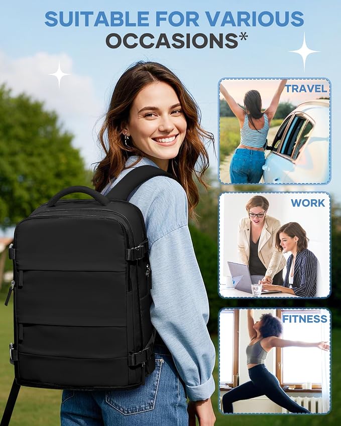 coofay Travel Backpack For Women Men Airline Approved Carry On Backpack Flight Approved Waterproof Sports Luggage Backpack Casual Daypack Small Hiking Backpacks Black Backpacks - Image 9
