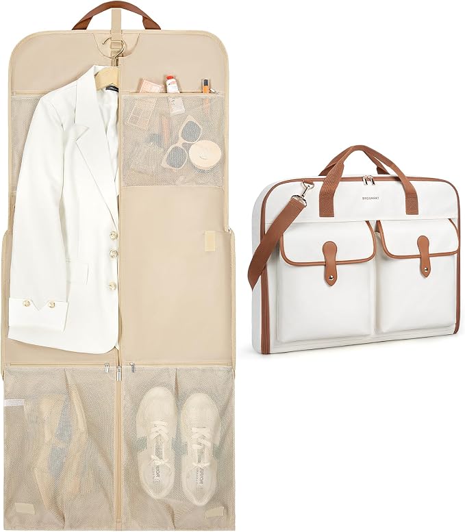 BAGSMART Large Garment Bags for Travel, Carry on Garment Bags for Hanging Clothes, Travel Suit Bag for Shirts Dresses Coats, Beige by BAGSMART