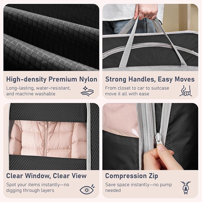 DIMJ Garment Bags for Hanging Clothes 10" Gusseted, Space Saving Compression Suit Bag Travel with Handles Window, Washable Carry Clothing Storage Cover for Dress, Coats, Jacket, Shirts,43" 2 Pack - Image 5