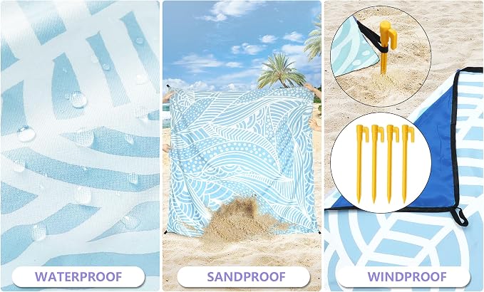 WIWIGO Beach Blanket Waterproof Sandproof Beach Mat 79" X 83"/10'x9'for 2-8 Adults Quick Drying Outdoor Picnic Mat Beach Accessories for Travel, Camping, Hiking - Image 4