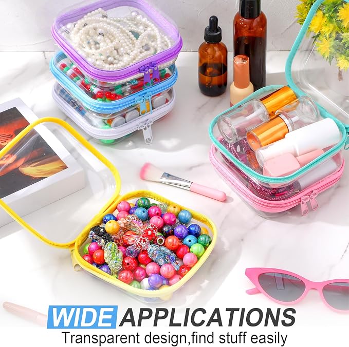Sanwuta 6 Pcs Clear Hard Zipper Case Plastic Zipper Pouches Transparent Makeup Bag Pencil Case Pouches Toiletry Diaper Bag for Travel Toy Storage Organizer Bins(Colorful,5 x 5 x 2 Inch) - Image 5
