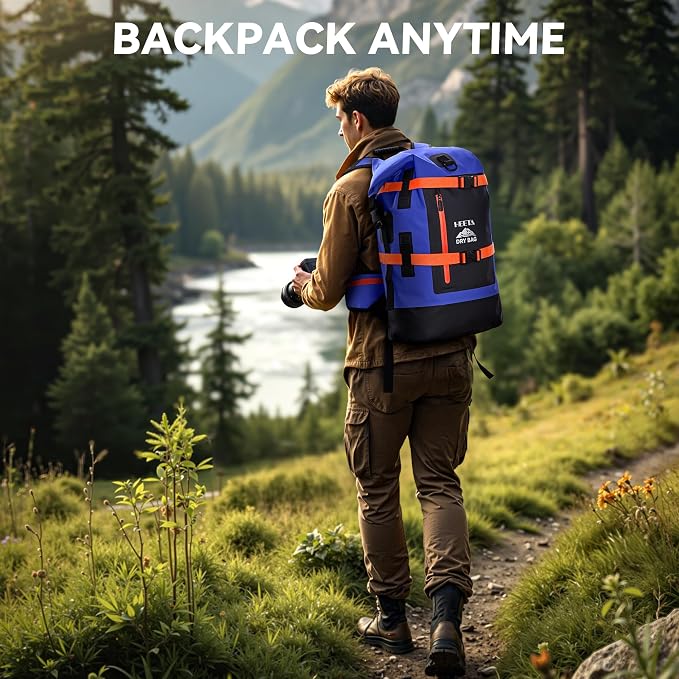 HEETA Dry Bags Waterproof Backpack 40L for Men & Women, Roll Top Heavy Duty Cushioned Hiking Backpack for Kayaking Boating Paddle Boarding Fishing Travel Camping Beach Vacation Cruise Ship Essentials - Image 8