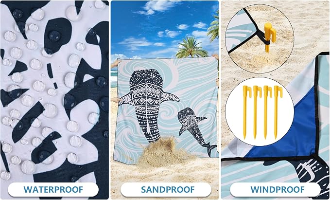 HIHOHO Beach Blanket Waterproof Sandproof Extra Large Beach Mat 79" X 83"/120"x108"for 1-8 Adults Quick Drying Durable Outdoor Picnic Mat for Beach Travel Camping Hiking - Image 3