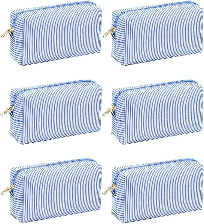 6 PACK Makeup Bags- Bulk Bridesmaid Proposal Gifts Makeup Pouch for Wedding Party Favors Bachelorette Party Decorations Toiletry Organizer Bag Cosmetic Case Gift (6, Blue) by Home