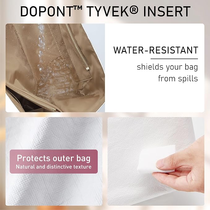 Doxo DoxoPurse Organizer Insert for Coach Brooklyn 28 | 8 Pockets with YKK Side Zipper | Waterproof Tyvek Bag Organizer for Coach Brooklyn Shoulder Bag/Tote Divider Shaper(28,White yellow-brown) - Image 5