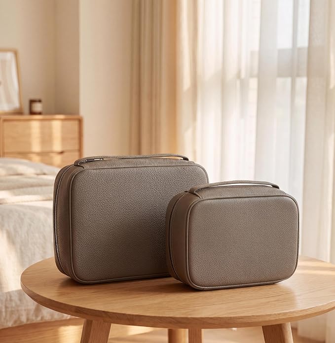 Luxury Genuine Cowhide Leather Cosmetic Organizer Bag – Large Capacity Makeup & Toiletry Travel Case with Compartment, Brush Holder for Women and Men - Image 4